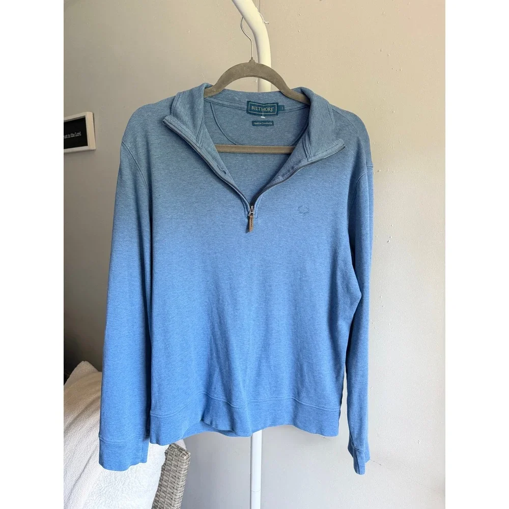 Biltmore Quarter Zip Pullover Mens Size S Blue Good Cotton Heathered Logo